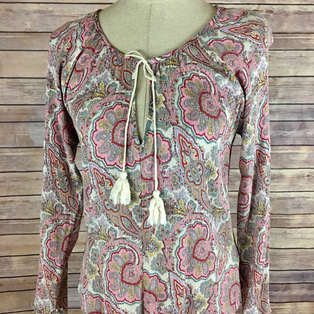 Love Stitch Boho Tassel Paisley Print Top